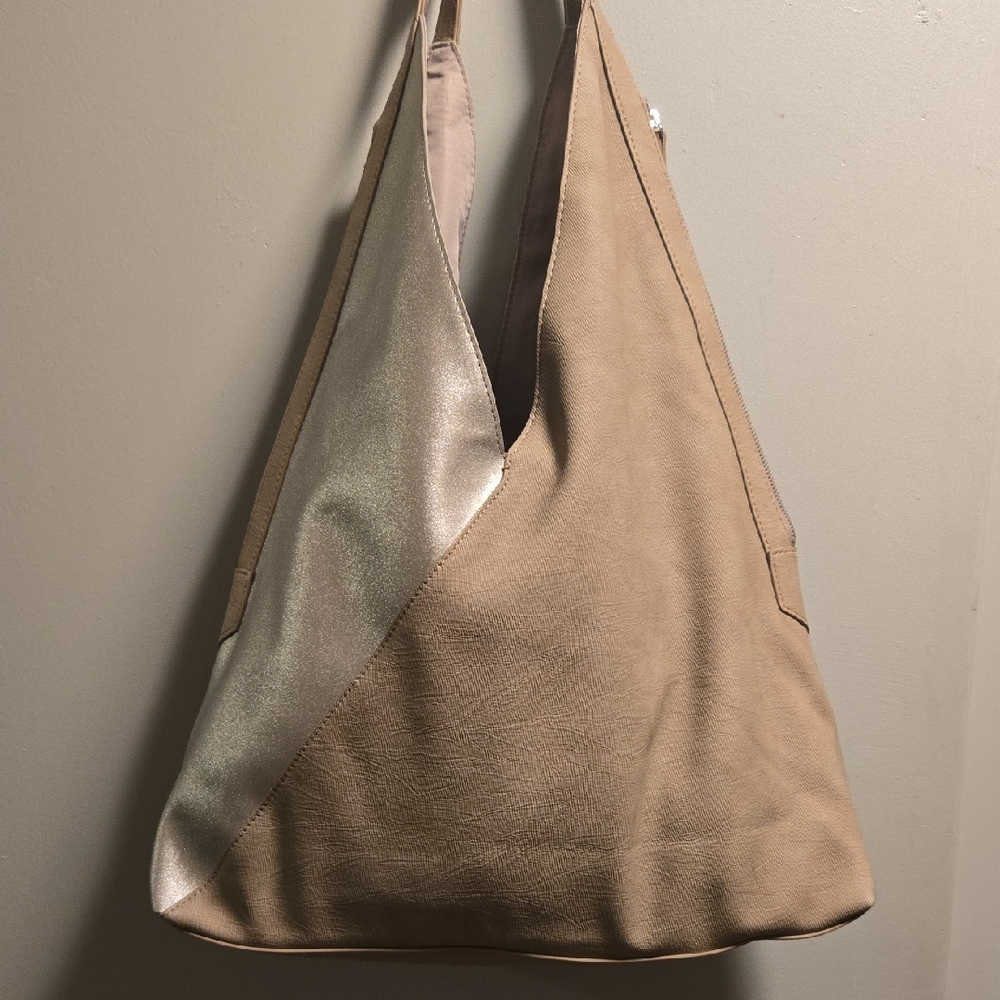 Stella & Dot Hobo Bag Tan and Silver